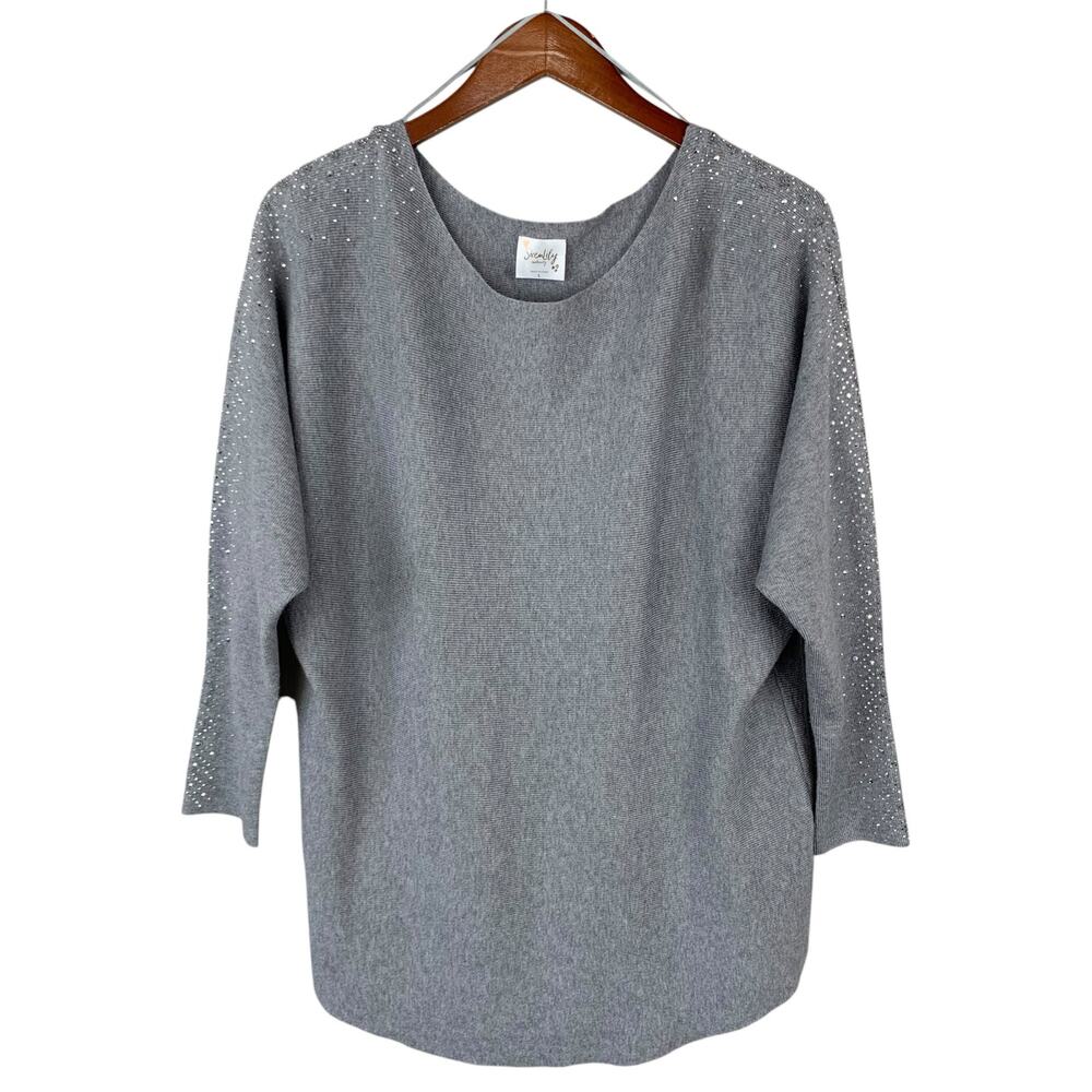 Siren Lily Maternity Sweater Embellished Rhinestone Grey Knit Women's L
